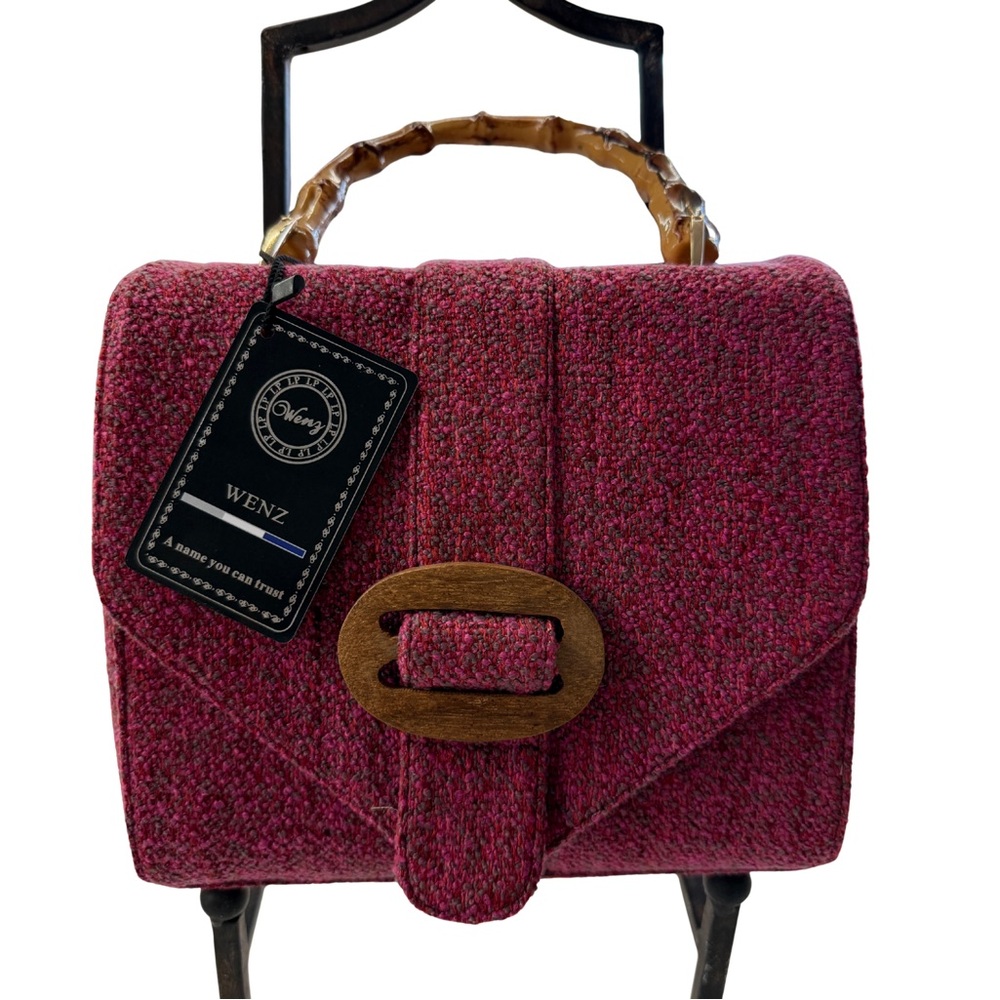 WEN Fuchsia Textured Satchel with Bamboo Handle